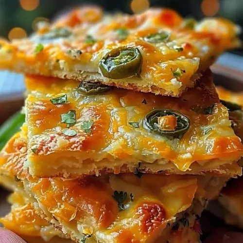 Baked Jalapeño Cheese Squares on a platter, garnished and ready to serve