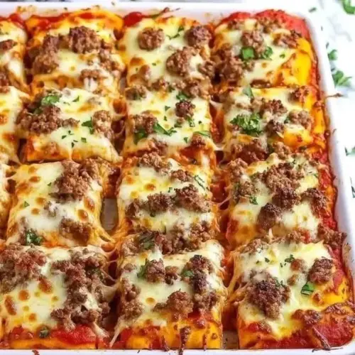 Delicious Beef and Cheese Pizza freshly baked in a pan.