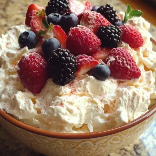 Low-carb berry cheesecake salad with fresh berries and creamy dressing.
