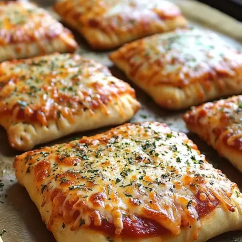 Homemade cheesy pizza pockets filled with delicious toppings.