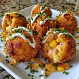 Cheesy lobster corn delights on a plate with herbs and spices.