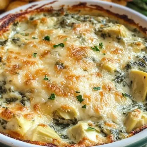 A delicious bowl of cheesy spinach and artichoke dip served with tortilla chips.