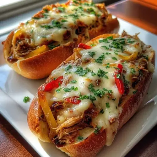 Delicious Chicken Philly Cheesesteak Subs with melted cheese and fresh veggies