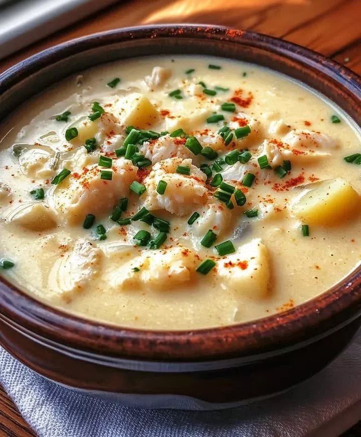 Creamy crab chowder with Old Bay seasoning in a bowl