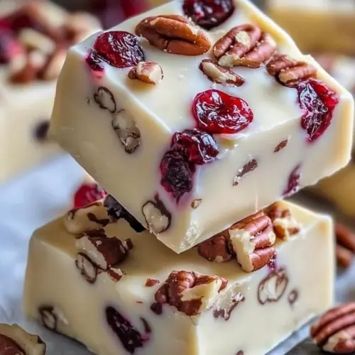 Creamy cranberry pecan fudge with white chocolate and nuts