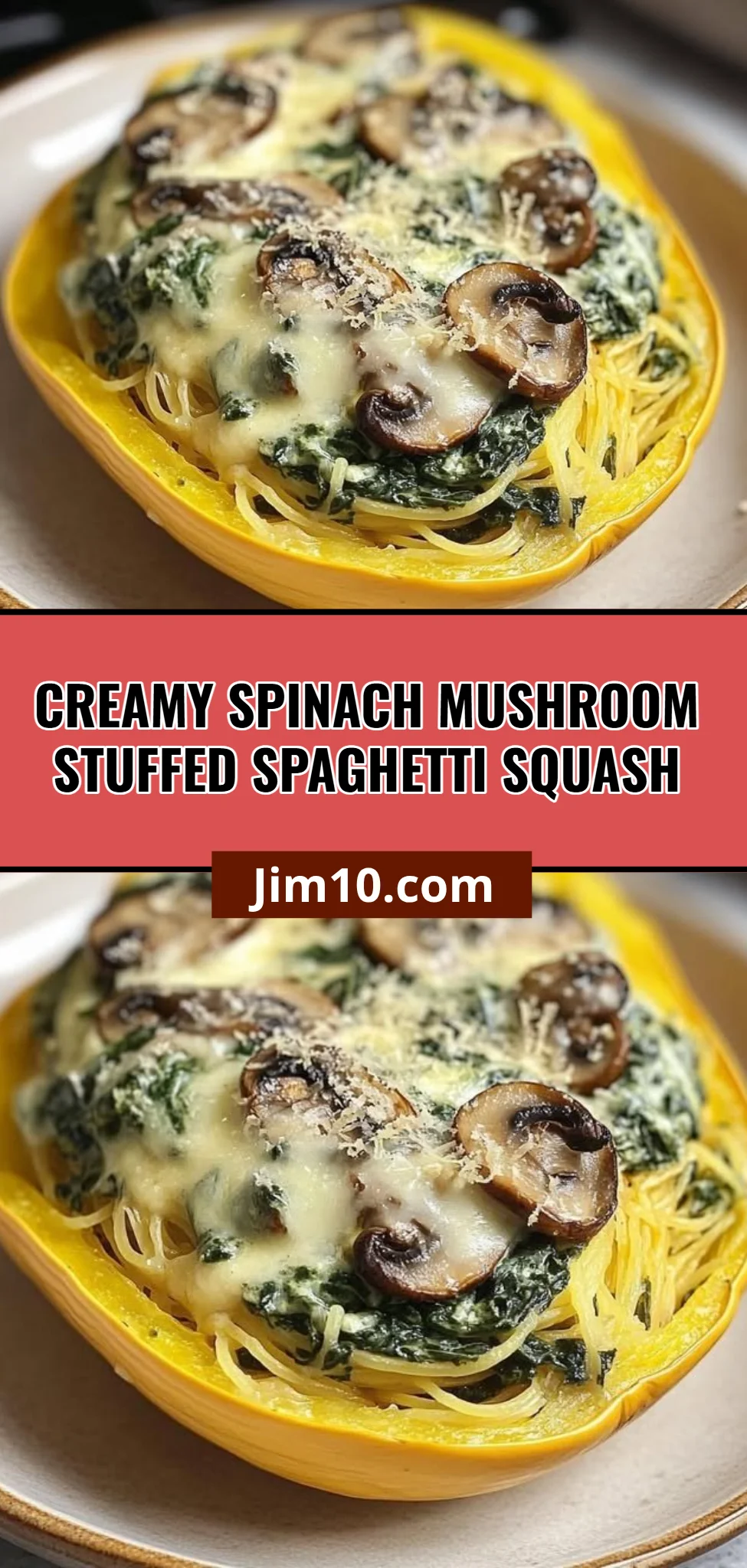 Creamy Spinach Mushroom Stuffed Spaghetti Squash