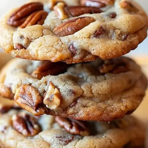Close-up of delicious pecan pie cookies on a wooden table