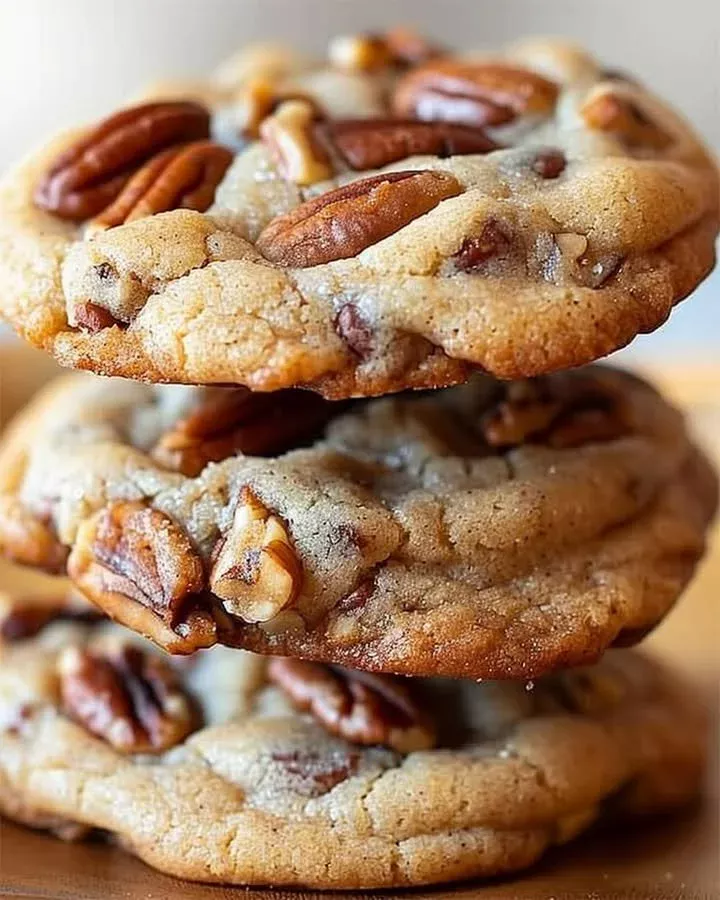 Close-up of delicious pecan pie cookies on a wooden table