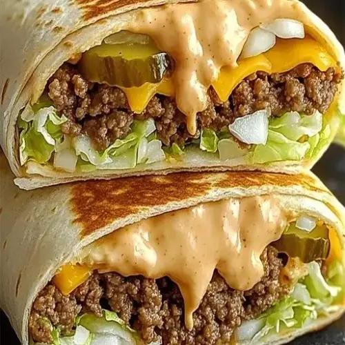 Delicious Big Mac Wrap featuring beef, cheese, lettuce, and sauce wrapped in a tortilla