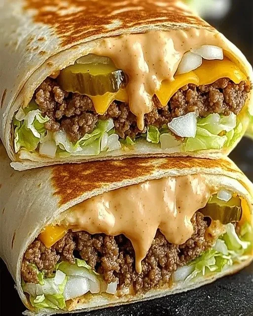 Delicious Big Mac Wrap featuring beef, cheese, lettuce, and sauce wrapped in a tortilla