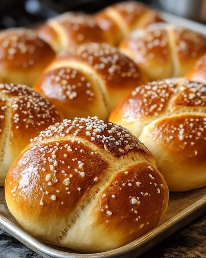 Image of fluffy soft pretzel rolls freshly baked and golden brown