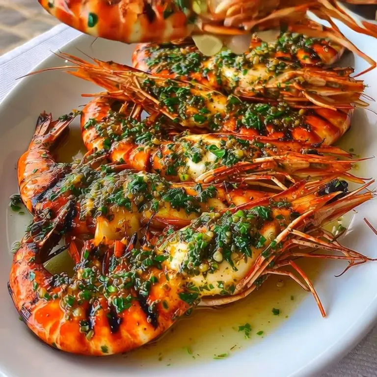 Delicious garlic herb grilled prawns on a plate, ready to serve.
