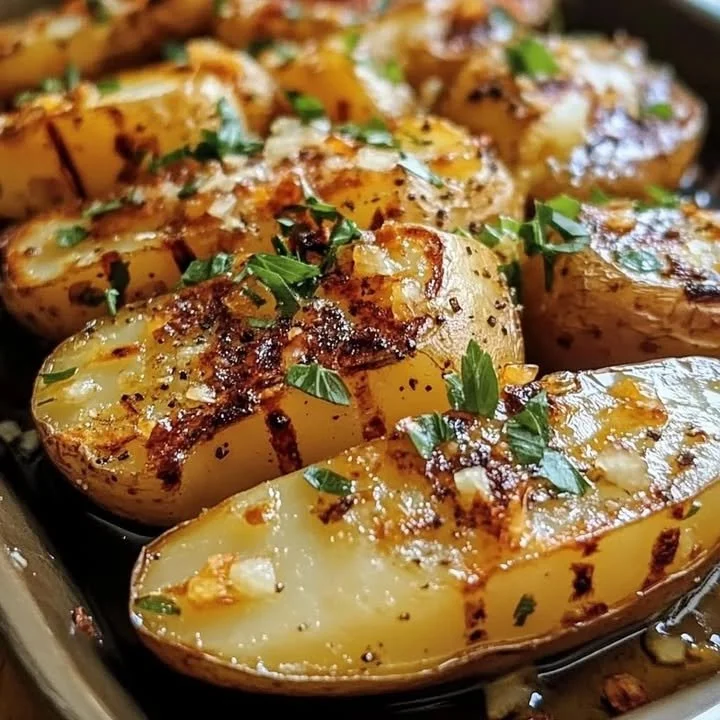 Delicious garlic roasted Idaho potatoes served as a side dish