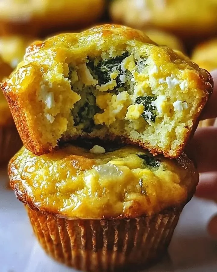 Healthy Spinach Feta Egg Muffins baked in a muffin tin for a nutritious breakfast.