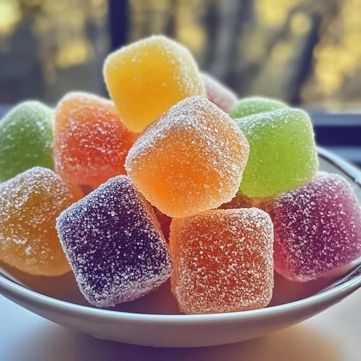 Colorful homemade fruity gumdrops arranged on a plate for sharing