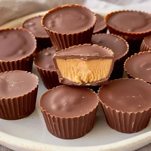 Homemade peanut butter chocolate cups with a rich chocolate coating