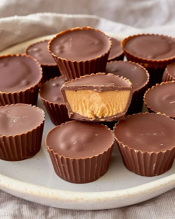 Homemade peanut butter chocolate cups with a rich chocolate coating