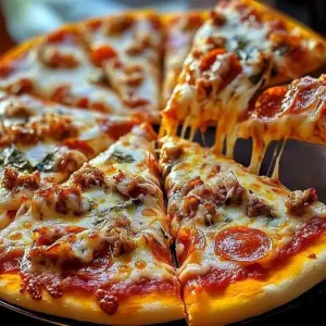 Delicious homemade pizza topped with fresh ingredients and herbs.
