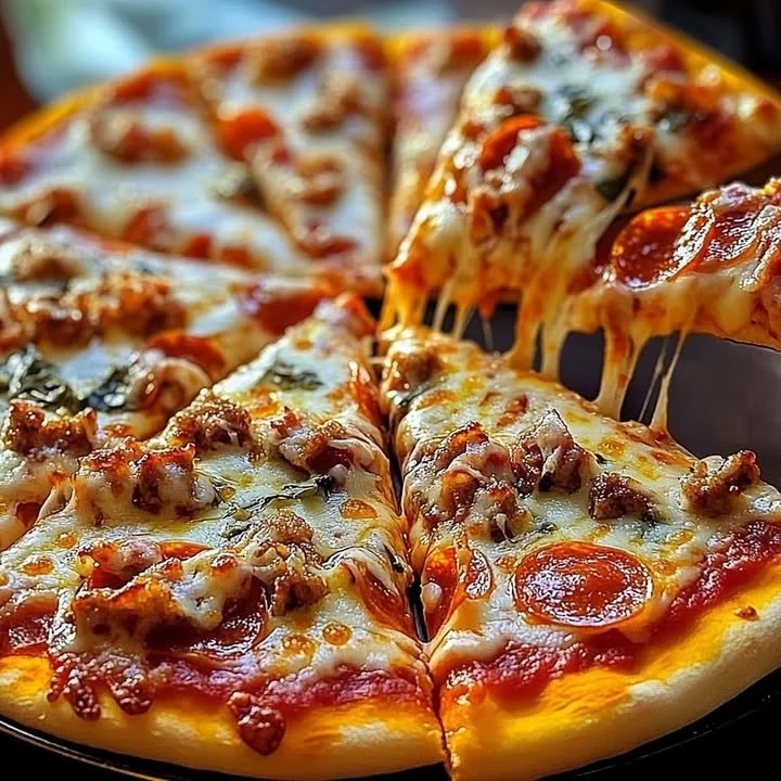 Delicious homemade pizza topped with fresh ingredients and herbs.