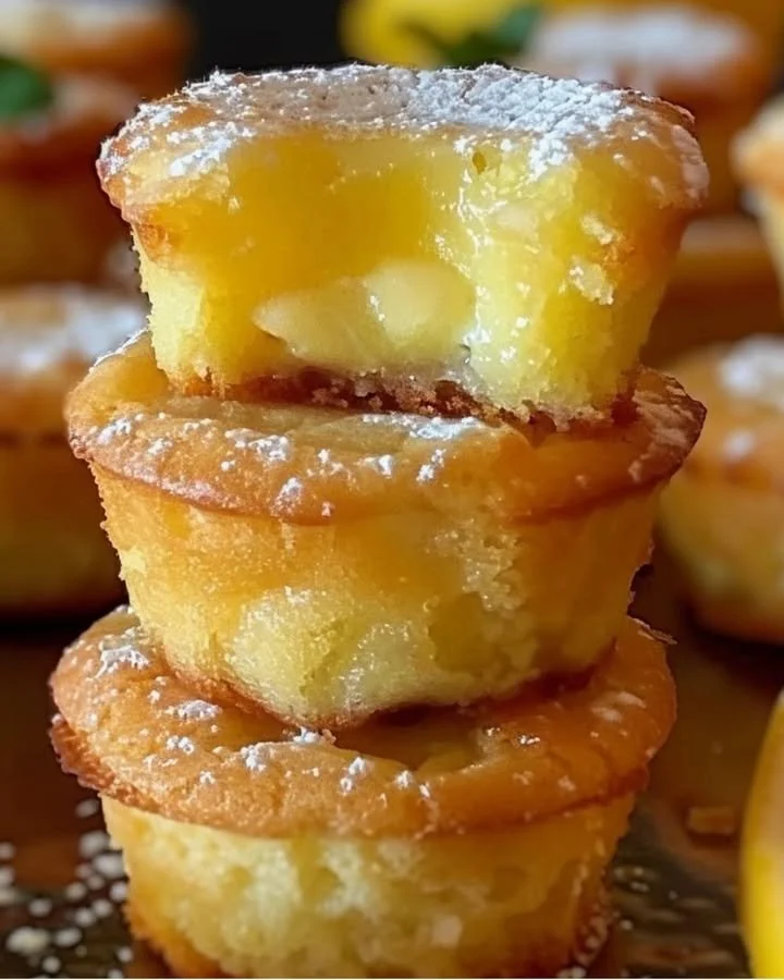 Lemon bar cookie cups topped with a dusting of powdered sugar