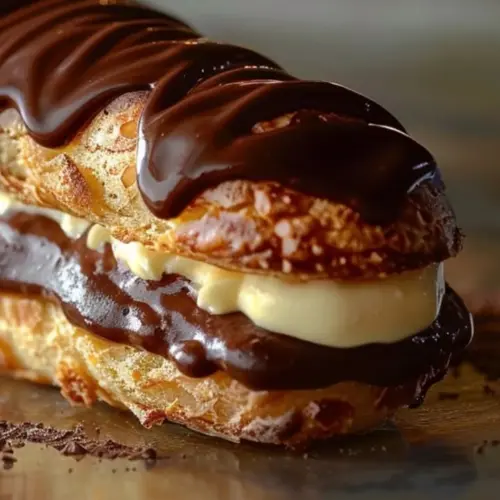 Luxurious chocolate eclairs with rich filling and glossy chocolate glaze.