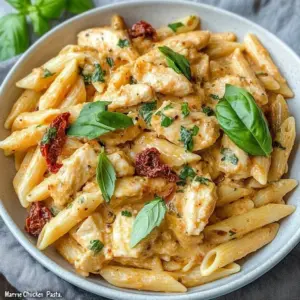 Creamy Marry Me Chicken served with pasta on a plate, garnished with herbs.