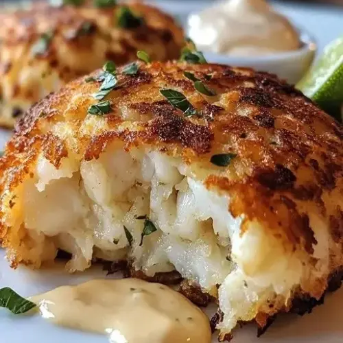 Delicious Maryland Style Crab Cakes served with lemon and tartar sauce