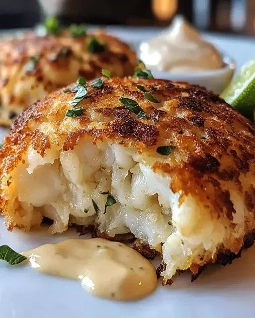 Delicious Maryland Style Crab Cakes served with lemon and tartar sauce