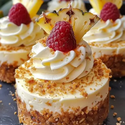 No-Bake Pineapple Heaven Cheesecake topped with fresh pineapple slices.
