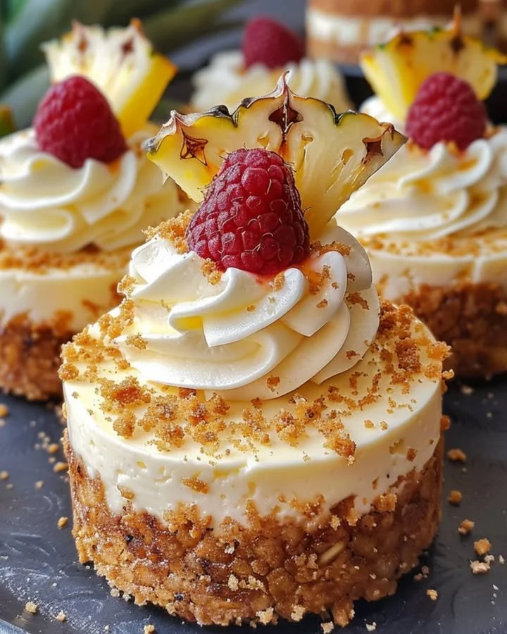 No-Bake Pineapple Heaven Cheesecake topped with fresh pineapple slices.