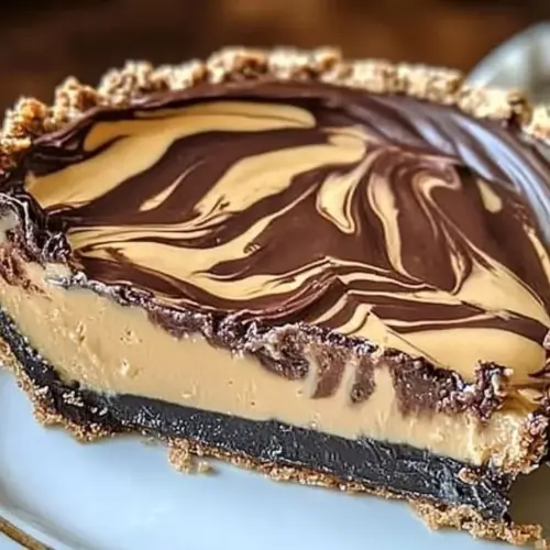 Delicious no-bake swirl pie with chocolate and peanut butter layers