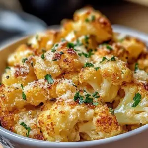 Creamy Parmesan Garlic Cauliflower Gratin baked to perfection
