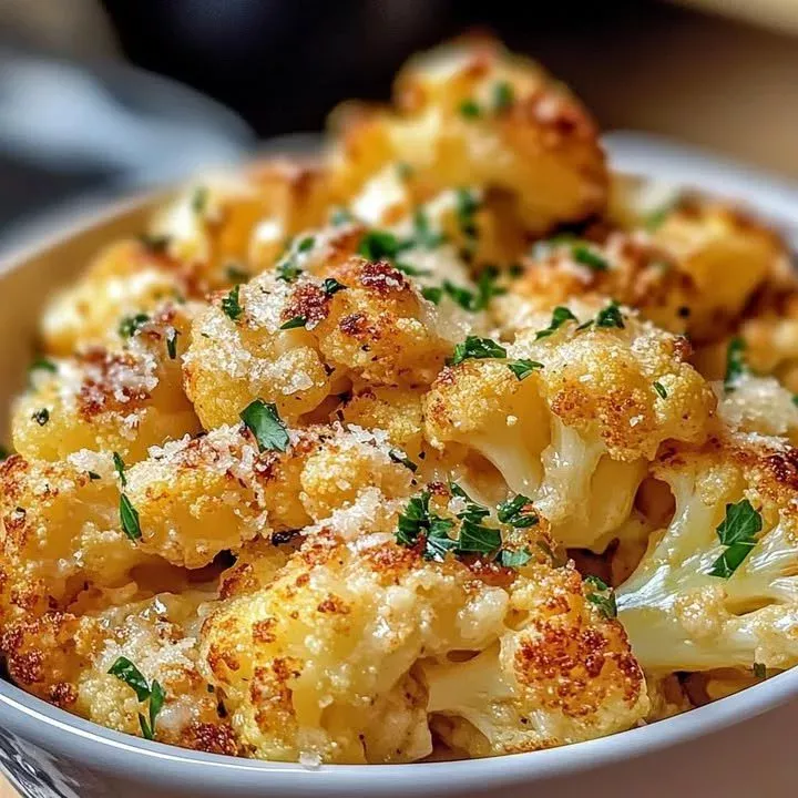 Creamy Parmesan Garlic Cauliflower Gratin baked to perfection