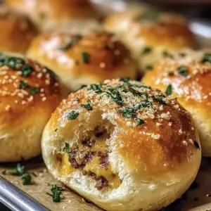 Parmesan Garlic Cheeseburger Bombs with melted cheese and garlic flavor