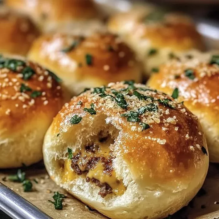Parmesan Garlic Cheeseburger Bombs with melted cheese and garlic flavor