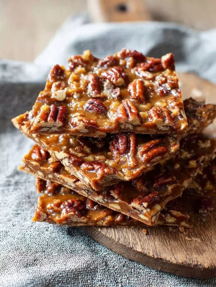 Delicious homemade Pecan Pie Bark with nuts and caramel drizzle.