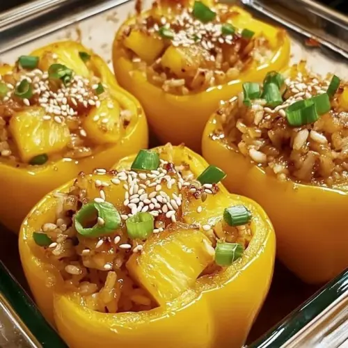 Pineapple Teriyaki Chicken Stuffed Peppers on a plate for a vibrant meal.