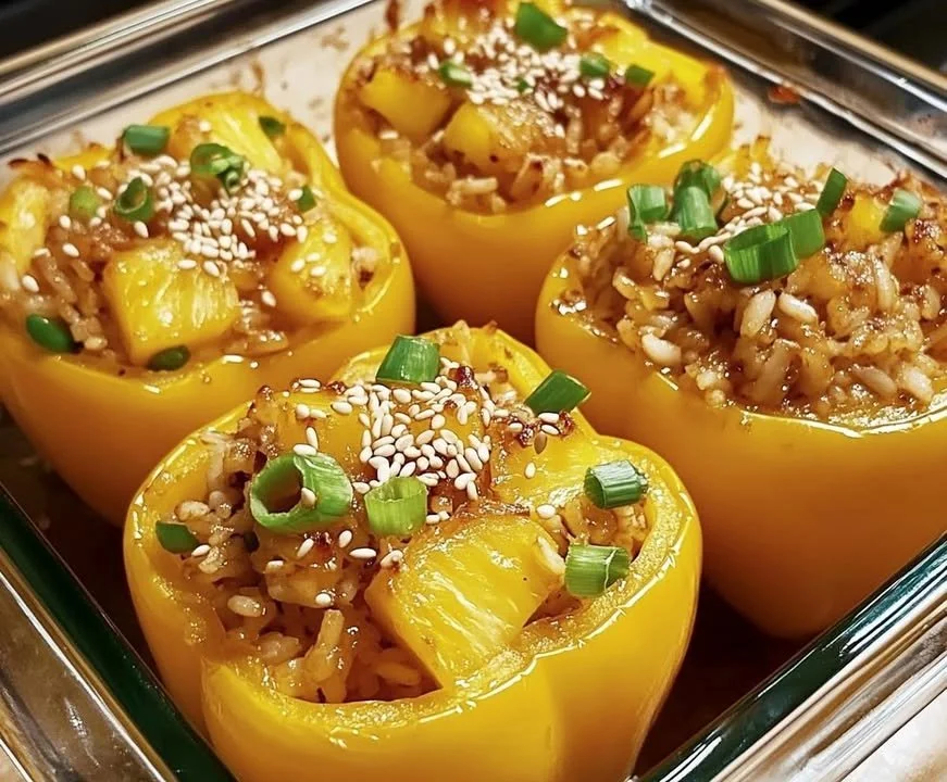 Pineapple Teriyaki Chicken Stuffed Peppers on a plate for a vibrant meal.