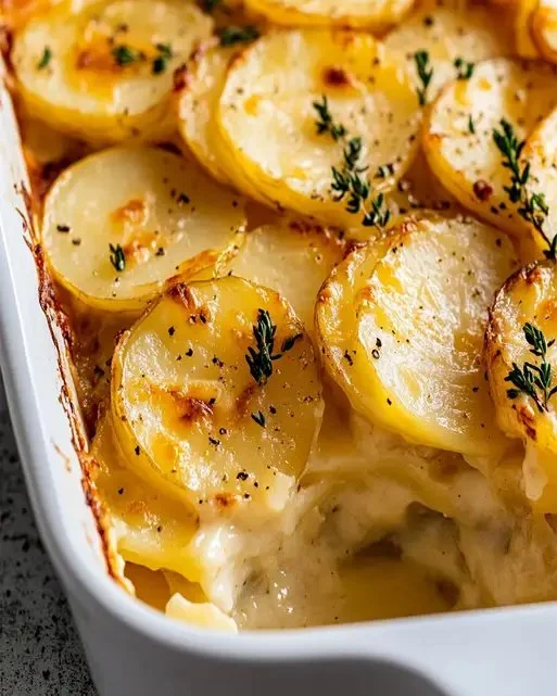 Creamy Potatoes Au Gratin with Gruyere cheese baked to perfection