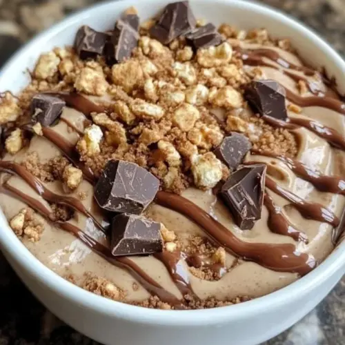 Protein-packed peanut butter cottage cheese bowl topped with fruits and nuts.