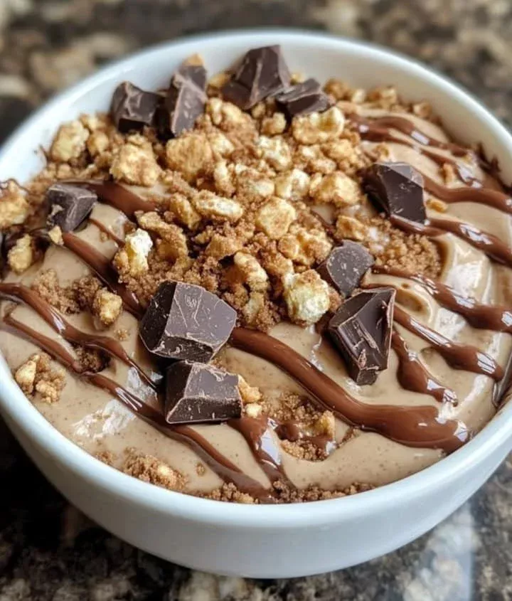 Protein-packed peanut butter cottage cheese bowl topped with fruits and nuts.