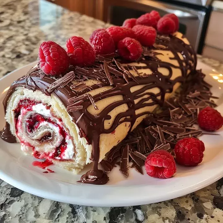 Delicious Raspberry Chocolate Roll dessert with rich chocolate and raspberry flavor