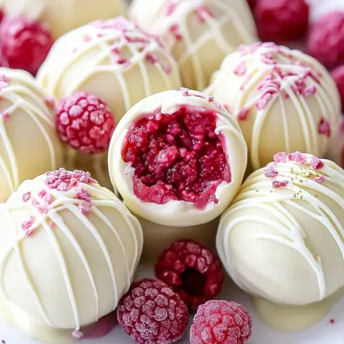 Raspberry White Chocolate Cheesecake Bites on a plate, showcasing a delicious dessert.
