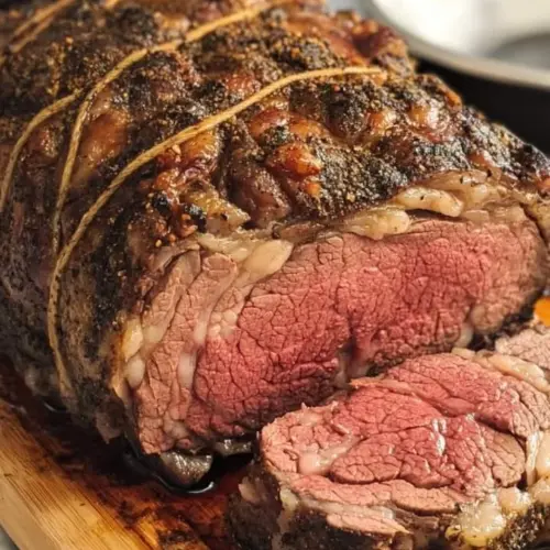 Perfectly cooked prime rib roast showcasing juicy, tender meat and a flavorful crust.