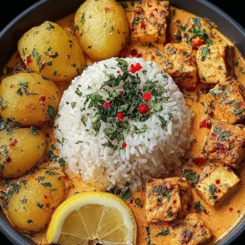 Delicious spiced paneer and potato curry served in a bowl
