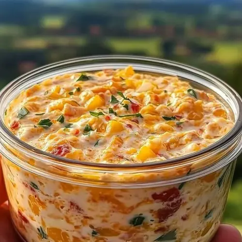 Spiced Sailors Dip with a twist served in a bowl, garnished with herbs.
