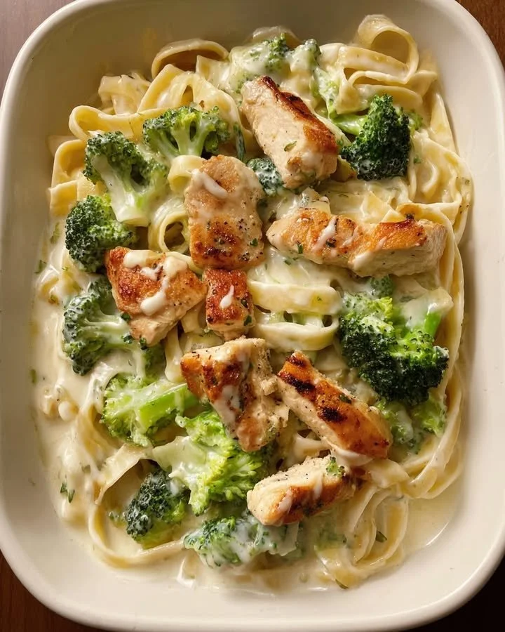 Sticky Sesame Chicken Noodle Bake topped with sesame seeds and green onions