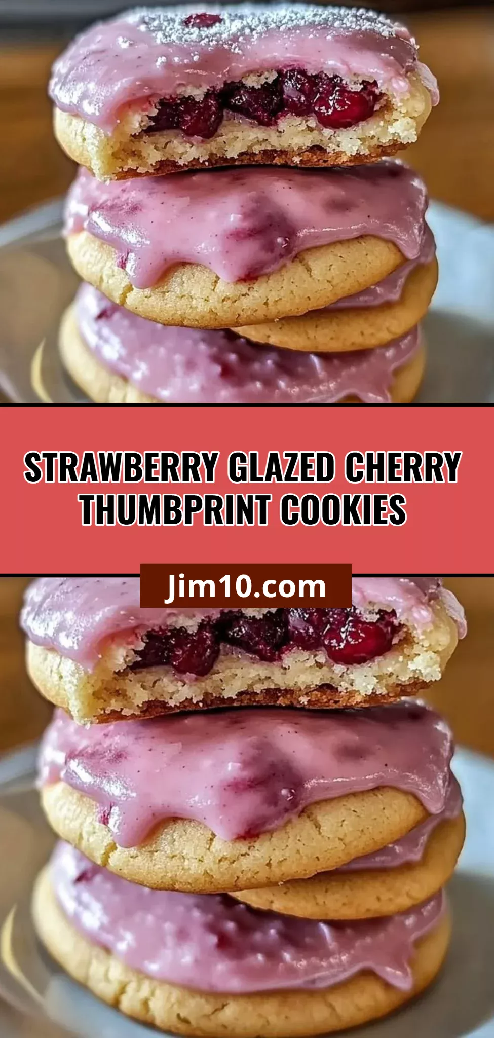 Strawberry Glazed Cherry Thumbprint Cookies