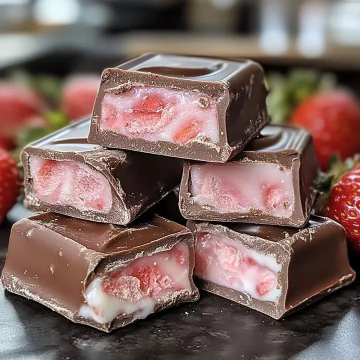 Strawberry Nougat Chocolate Squares arranged on a plate, showcasing their colorful layers.