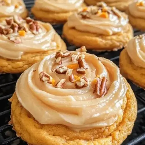 Homemade sweet potato cookies drizzled with honey on a wooden table